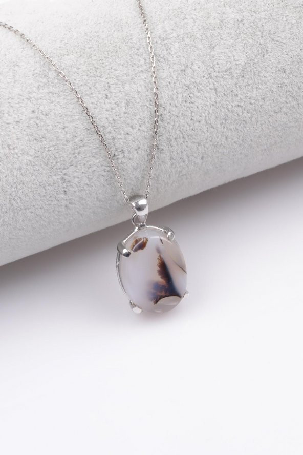 Akik Doğal Taş 925 Ayar Gümüş Kolye