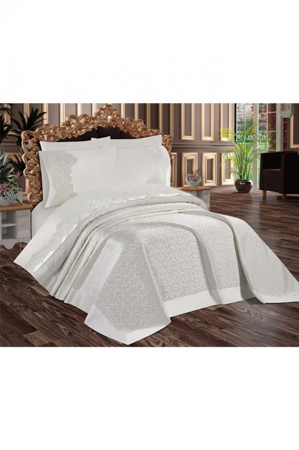 Çeyizdiyarı Ebrari 6 Parça Şönil Pike Takımı Krem - Resim 3