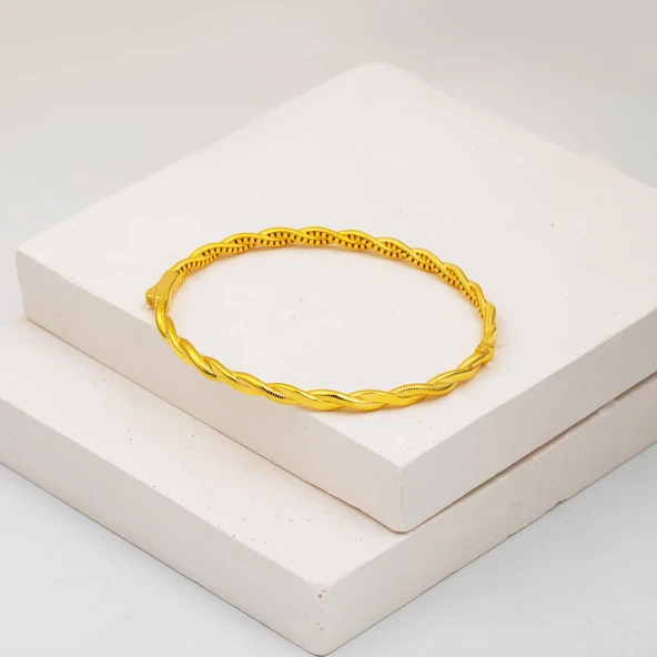 14 Ayar Altın İkili Burma Kelepçe Bilezik - Resim 4