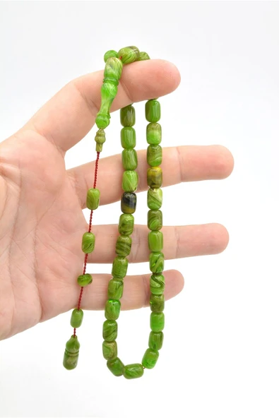 Murty99 Halil Usta İmzalı Fıçı Model İri Boy Hareli Yeşil Sıkma Kehribar Tesbih - Resim 5