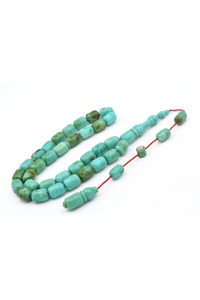 Murty99 Halil Usta İmzalı Fıçı Model İri Boy Turkuaz Yeşil Sıkma Kehribar Tesbih - Resim 3