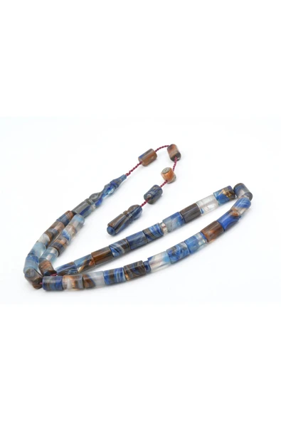 Murty99 Halil Usta İmzalı Kesme Model Bilek Boy Turuncu Mavi Sıkma Kehribar Tesbih - Resim 3