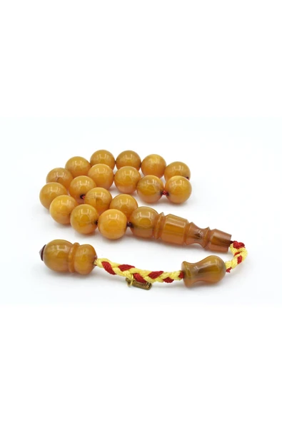 Murty99 Ebu Sırr İmzalı Küre Kesim Sarı Sıkma Kehribar Efe Maskot Tesbih - Resim 2