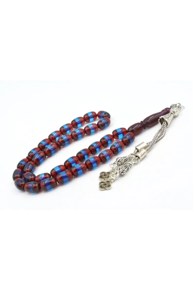 Murty99 Kapsül Kesim Günlük Boy Bordo Mavi Sürmeli Sıkma Kehribar Tesbih - Resim 3