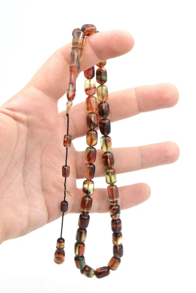 Murty99 Hakan Turan İmzalı Kapsül Kesim Kahverengi Yeşil Sıkma Kehribar Tesbih - Resim 4