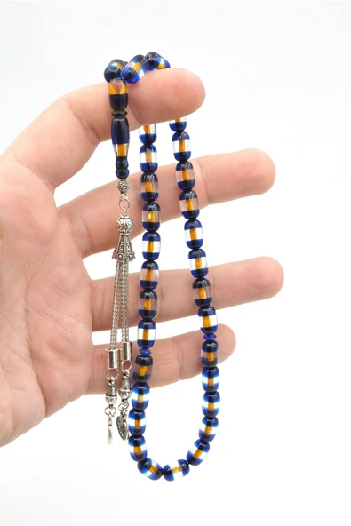 Murty99 Kapsül Kesim Günlük Boy Sarı Lacivert Sürmeli Sıkma Kehribar Tesbih - Resim 5