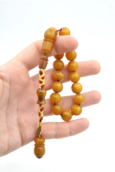 Murty99 Ebu Sırr İmzalı Küre Kesim Sarı Sıkma Kehribar Efe Maskot Tesbih - Resim 5