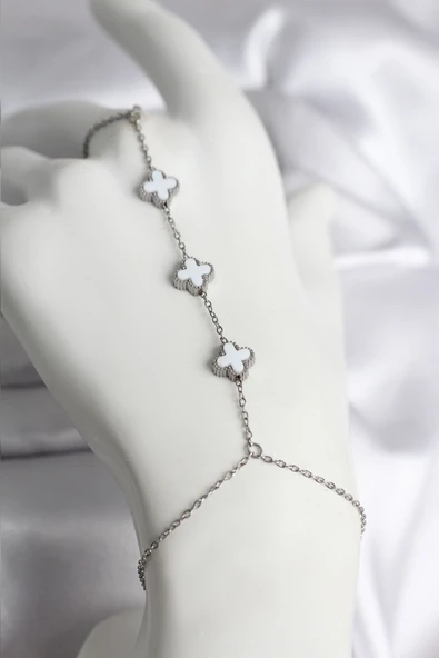 316L Çelik Gümüş Renk Beyaz Yonca Model Kadın Şahmeran - TJ-SN735 ürün görseli 1