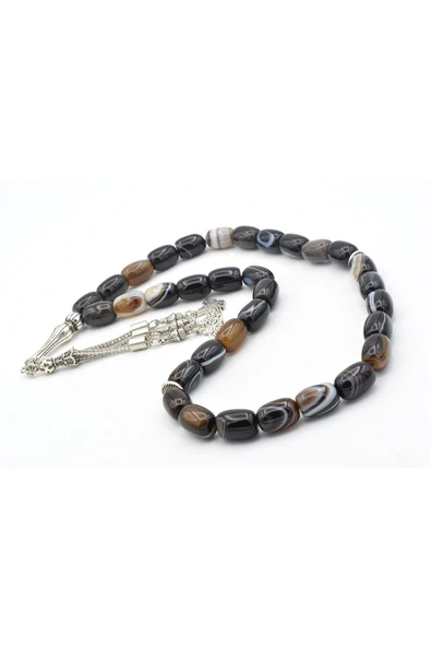 Murty99 Hakiki Doğal Kapsül Kesim Çizgili Siyah Akik Tesbih 1.Kalite Doğal Taş - Resim 4