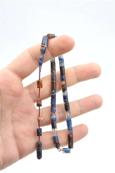 Murty99 Halil Usta İmzalı Kesme Model Bilek Boy Turuncu Mavi Sıkma Kehribar Tesbih - Resim 5