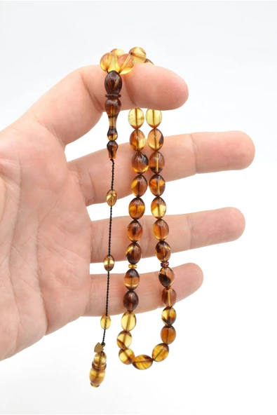 Murty99 Serkan Başkan İmzalı Beyzi Kesim Hareli Kahverengi Sıkma Kehribar Tesbih - Resim 5