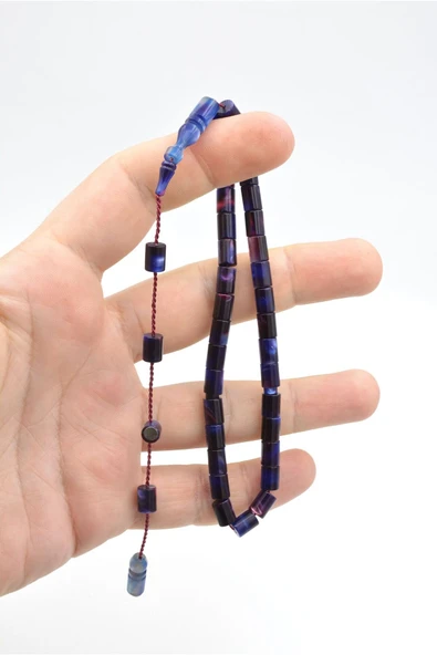 Murty99 Halil Usta İmzalı Kesme Model Bilek Boy Sedefli Lacivert Sıkma Kehribar Tesbih - Resim 5