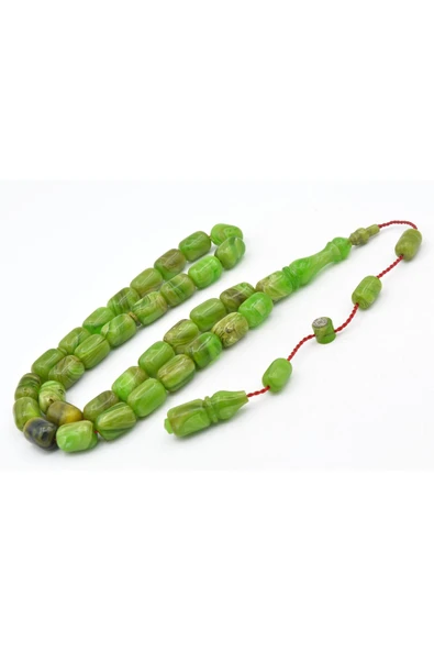 Murty99 Halil Usta İmzalı Fıçı Model İri Boy Hareli Yeşil Sıkma Kehribar Tesbih - Resim 2