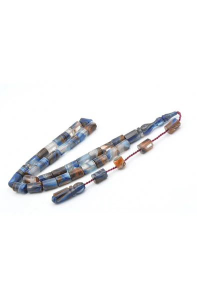 Murty99 Halil Usta İmzalı Kesme Model Bilek Boy Turuncu Mavi Sıkma Kehribar Tesbih - Resim 2