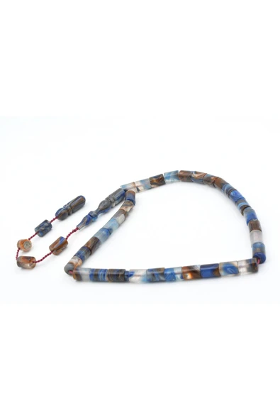 Murty99 Halil Usta İmzalı Kesme Model Bilek Boy Turuncu Mavi Sıkma Kehribar Tesbih - Resim 4