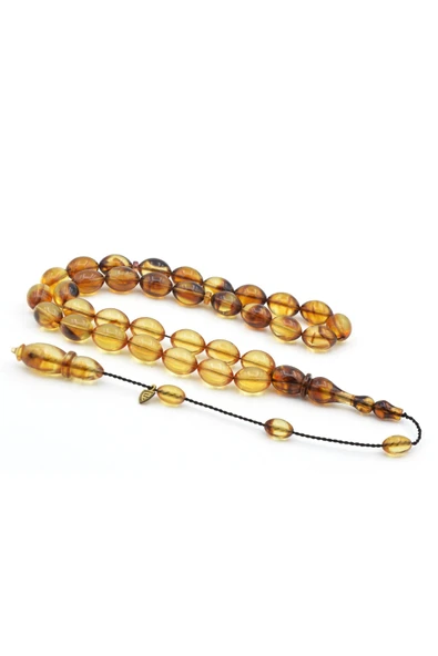 Murty99 Serkan Başkan İmzalı Beyzi Kesim Hareli Kahverengi Sıkma Kehribar Tesbih ürün görseli 1