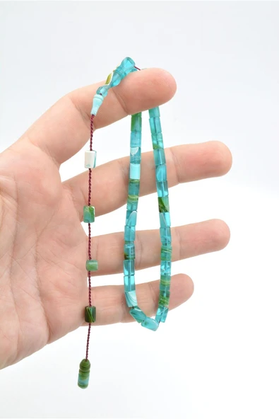 Murty99 Halil Usta İmzalı Kesme Model Bilek Boy Mavi Yeşil Sıkma Kehribar Tesbih - Resim 5