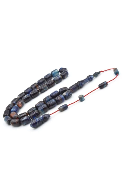 Murty99 Halil Demirkol İmzalı Kapsül Kesim Sedefli Lacivert Sıkma Kehribar Tesbih - Resim 2