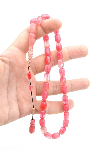 Murty99 Hakan Turan İmzalı Kapsül Kesim Hareli Pembe Sıkma Kehribar Tesbih - Resim 4