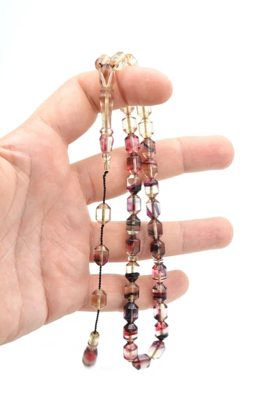 Murty99 Hakan Turan Yapımı Uçlu Kapsül Kesim Şeffaf Pembe Sıkma Kehribar Tesbih - Resim 4