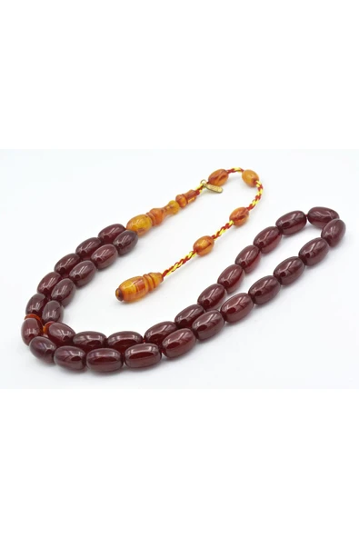 Murty99 Hakkı Usta İmzalı Kapsül İri Osmanlı Model Bordo Sıkma Kehribar Tesbih - Resim 4