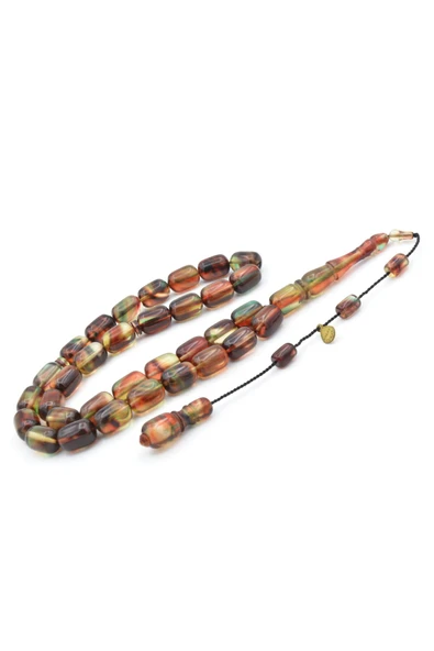 Murty99 Hakan Turan İmzalı Kapsül Kesim Kahverengi Yeşil Sıkma Kehribar Tesbih - Resim 2