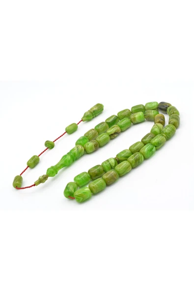Murty99 Halil Usta İmzalı Fıçı Model İri Boy Hareli Yeşil Sıkma Kehribar Tesbih - Resim 3