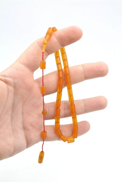 Murty99 Halil Usta İmzalı Kesme Model Bilek Boy Turuncu Sıkma Kehribar Tesbih - Resim 5