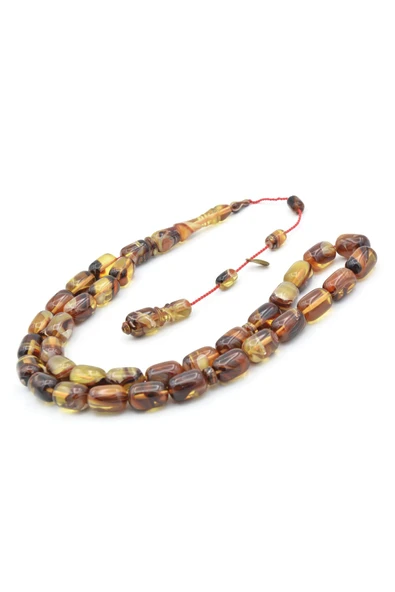 Murty99 Hakan Turan İmzalı Kapsül Kesim Kahverengi Sarı Sıkma Kehribar Tesbih - Resim 3