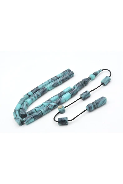 Murty99 Halil Usta İmzalı Kesme Model Bilek Boy Turkuaz Gri Sıkma Kehribar Tesbih - Resim 2