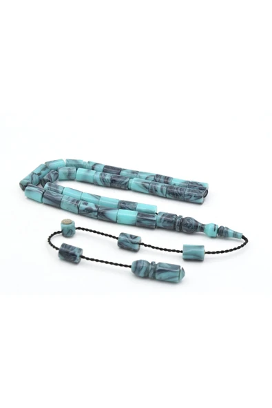 Murty99 Halil Usta İmzalı Kesme Model Bilek Boy Turkuaz Gri Sıkma Kehribar Tesbih ürün görseli 1
