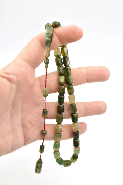 Murty99 Halil Usta İmzalı Fıçı Model İri Boy Sedefli Yeşil Sıkma Kehribar Tesbih - Resim 5