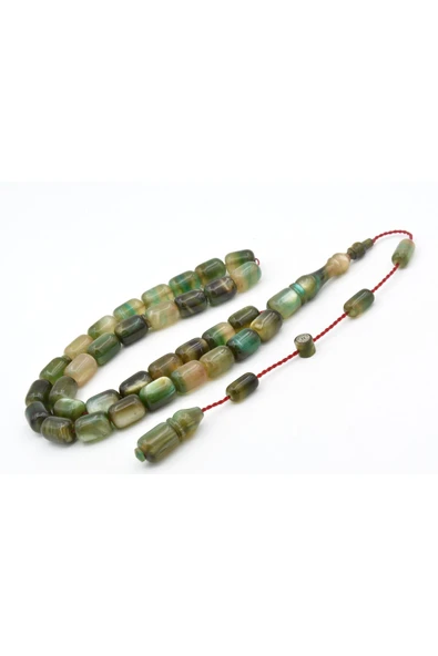 Murty99 Halil Usta İmzalı Fıçı Model İri Boy Sedefli Yeşil Sıkma Kehribar Tesbih - Resim 2