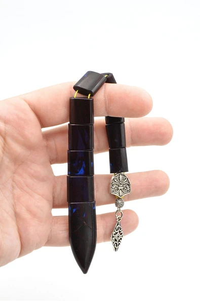 Murty99 Usta İşi Balık Model Hareli Lacivert Sıkma Kehribar Tesbih - Resim 5