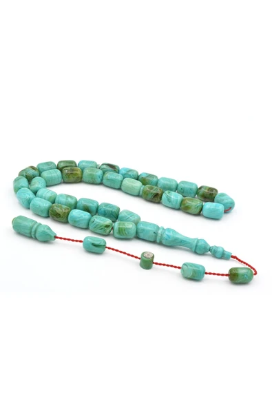 Murty99 Halil Usta İmzalı Fıçı Model İri Boy Turkuaz Yeşil Sıkma Kehribar Tesbih ürün görseli 1