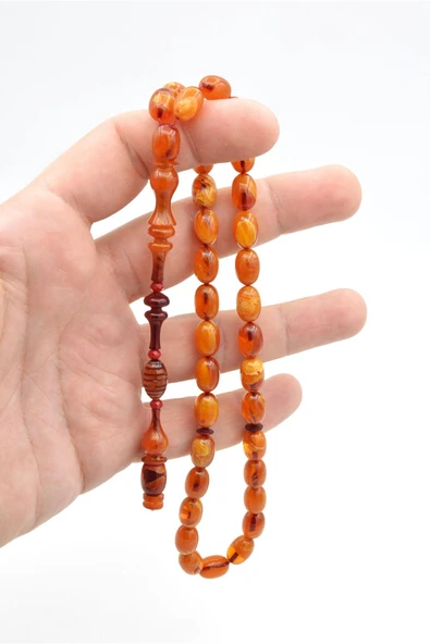 Murty99 Usta İşi Şenalp Model Kapsül Kesim Turuncu Sıkma Kehribar Tesbih - Resim 5