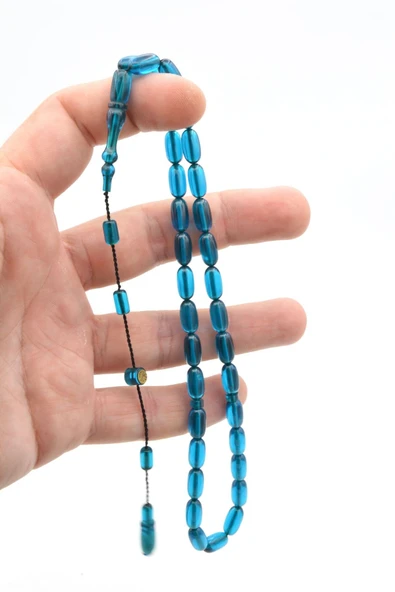 Murty99 Hakan Turan İmzalı Kapsül Kesim Mavi Ateş Kehribar Tesbih - Resim 4