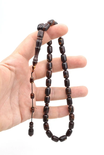 Murty99 Hakan Turan İmzalı Kapsül Kesim Hareli Kahverengi Sıkma Kehribar Tesbih - Resim 4