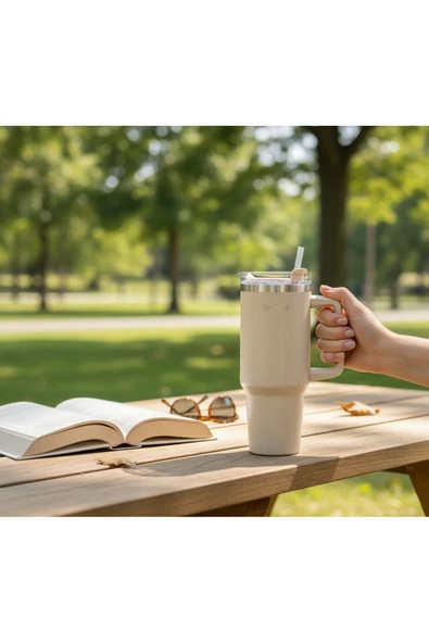 Tantitoni MOVE AÇIK KAHVE PASLANMAZ ÇELİK PİPETLİ TERMOS BARDAK 1.2L - Resim 2