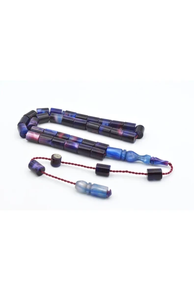 Murty99 Halil Usta İmzalı Kesme Model Bilek Boy Sedefli Lacivert Sıkma Kehribar Tesbih ürün görseli 1