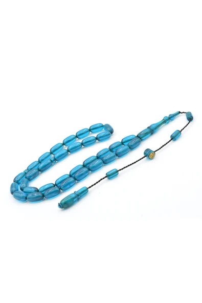 Murty99 Hakan Turan İmzalı Kapsül Kesim Mavi Ateş Kehribar Tesbih - Resim 2