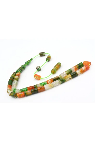Murty99 Halil Usta İmzalı Kesme Model Bilek Boy Turuncu Yeşil Sıkma Kehribar Tesbih - Resim 3