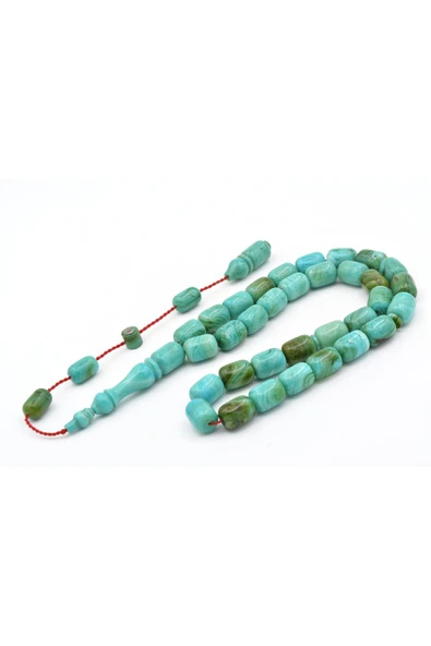 Murty99 Halil Usta İmzalı Fıçı Model İri Boy Turkuaz Yeşil Sıkma Kehribar Tesbih - Resim 4