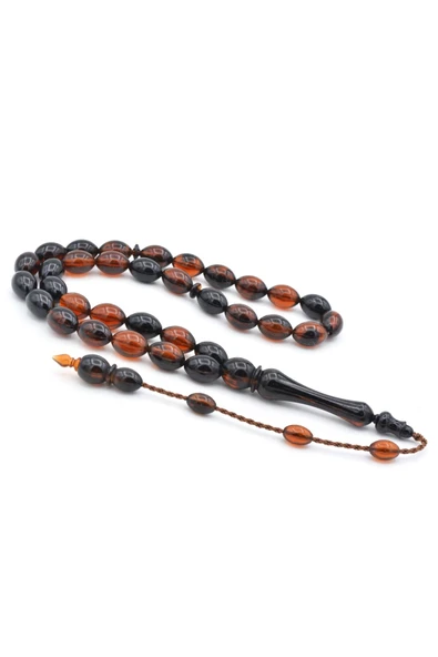 Murty99 Sistemli Beyzi Kesim İri Boy Turuncu Siyah Toz Kehribar Tesbih ürün görseli 1