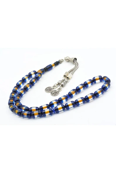 Murty99 Kapsül Kesim Günlük Boy Sarı Lacivert Sürmeli Sıkma Kehribar Tesbih - Resim 3