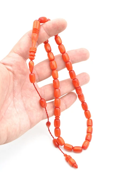 Murty99 Ahmet Emin Yapımı İmamesi Halkalı Simli Turuncu Sıkma Kehribar Tesbih - Resim 5