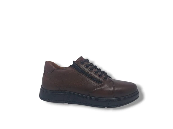 Modesa 165 Erkek Kahve Bağcıklı Fermuarlı Hakiki Deri Kauçuk Taban Ayakkabı - Resim 5