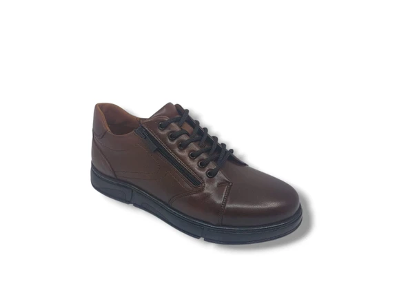 Modesa 165 Erkek Kahve Bağcıklı Fermuarlı Hakiki Deri Kauçuk Taban Ayakkabı - Resim 4