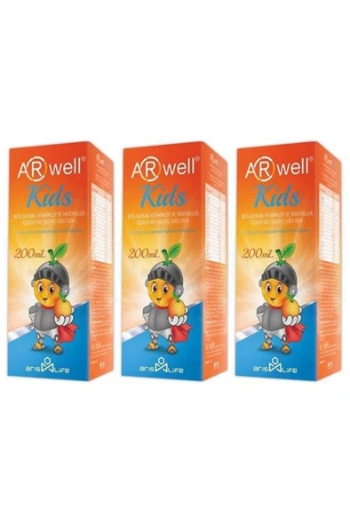 Aris Life Arwell Kids Betaglukan Şurup 200 Ml 3'Lü PAKET (SKT:07/2026) ürün görseli 1