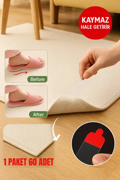 60’lı Şeffaf Kaydırmaz Halı Bandı – Güçlü Çift Taraflı İz Bırakmayan Yapışkan Bant Seti ürün görseli 1